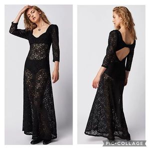 Free People Adored Maxi Dress Black Sheer Lace